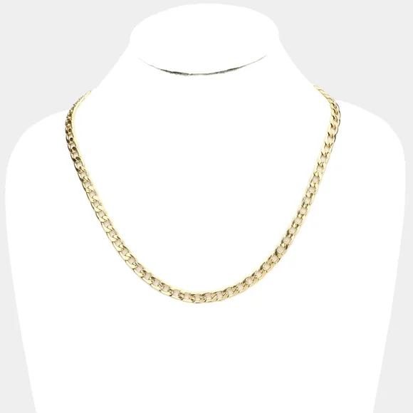 Simple Gold Metal Curb Link Necklace Chain 20 Inch Mens Woman Unisex Jewelry - Picture 1 of 8